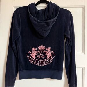 Vintage Blue Velour with Pink Juicy Couture Crest design. Size M